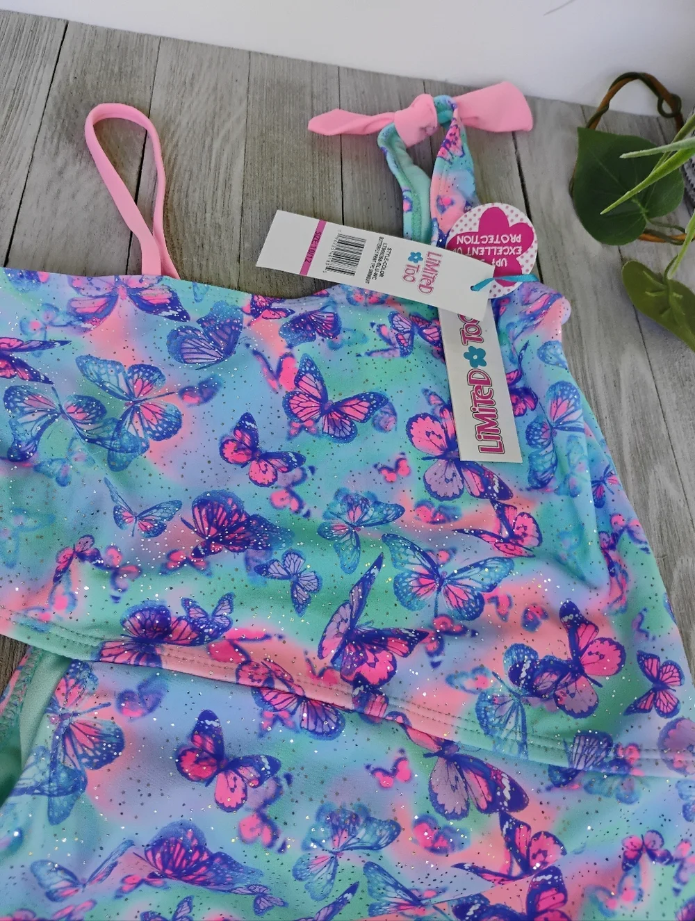 Limited Too One Piece Girls Swimsuit Butterfly 10/12 & FREE SWIM GOGGLES NWT